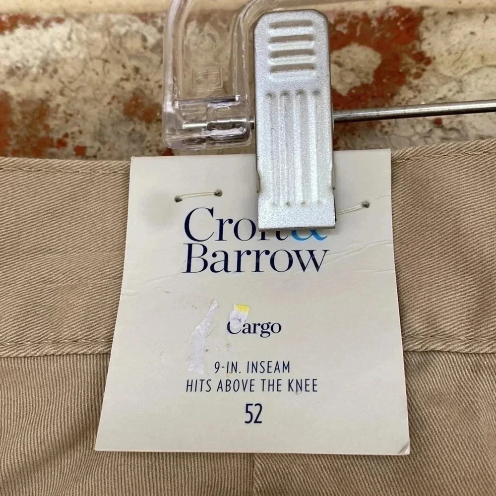 Croft & Borrow Light Tan Elasticized Sides Plus Size Cargo Shorts - Picture 8 of 13
